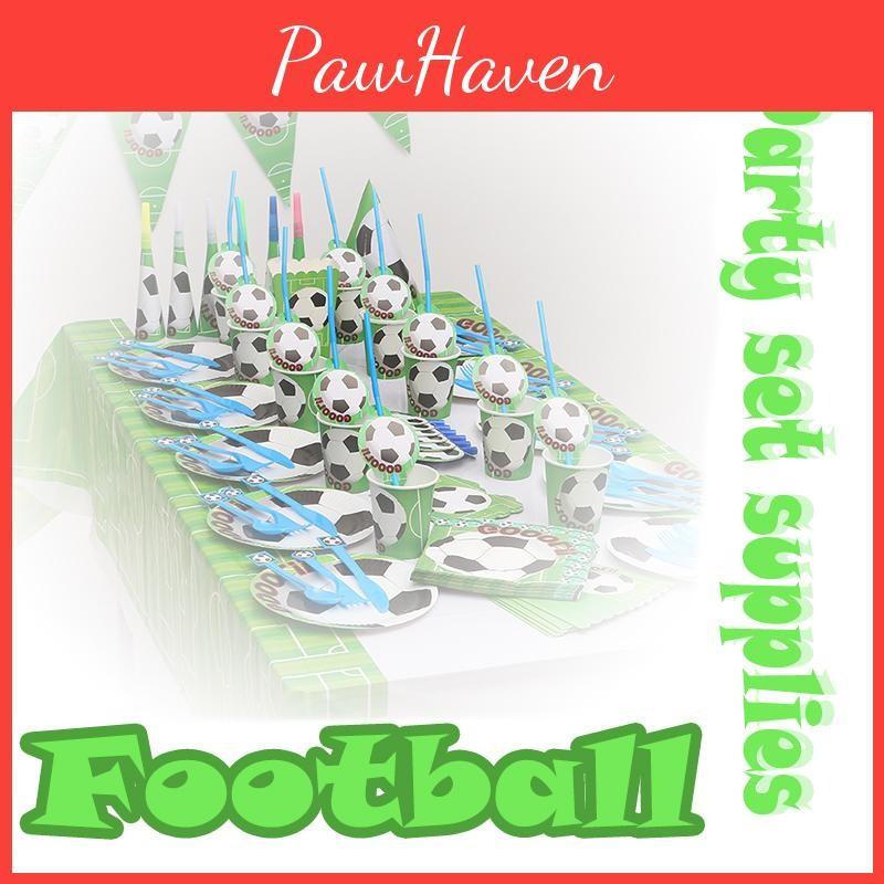 Party Football Theme Tableware Plates Napkins Flag Birthday Kids Favors Cartoon
