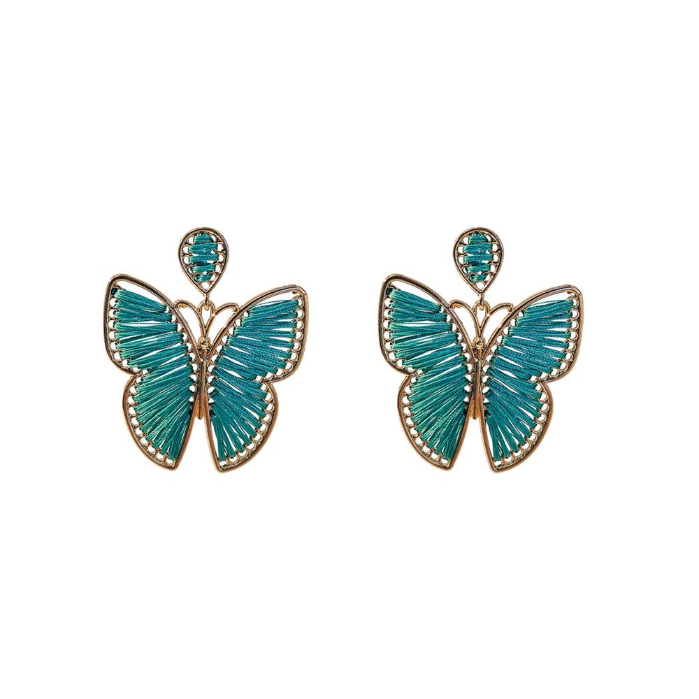 Bohemian Ethnic Cotton Thread Color Block Butterfly Earrings for Women