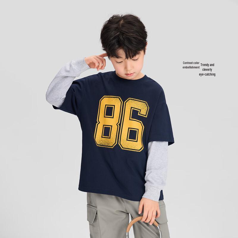 Zuoxi Boy s Faux Two-Piece Long Sleeve Cotton Sports T-Shirt 120