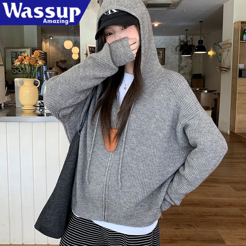 WASSUP ERSTAUNLICHER Damen Kapuzen-Reißverschluss Strickjacke