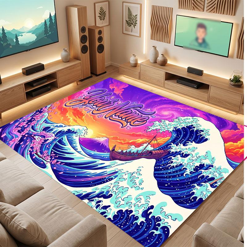 Octopus Sea Life Theme Crystal Velvet Floor Rug Personalized Custom Name Text Warm Carpet Home Decoration