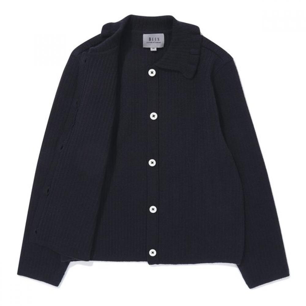 The Coffee Bean   Tea Leaf Navy Ribbed Collar Knit Cardigan Ba14ck01nv