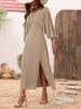 Women's Summer V-Neck Long Dress with Slit and Mid-Length Sleeves