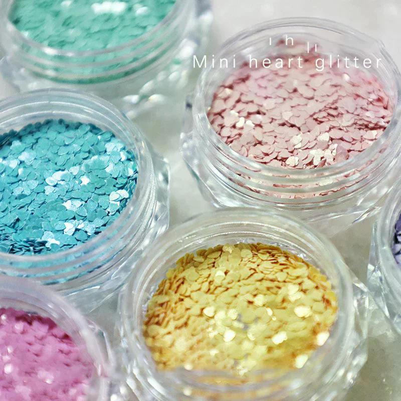 1Jar 1mm Mini Sparkling Love Nail Glitter Sparkling Heart Nail Decoration Nail Salon Design Cute Accessories DIY Nail Art Design