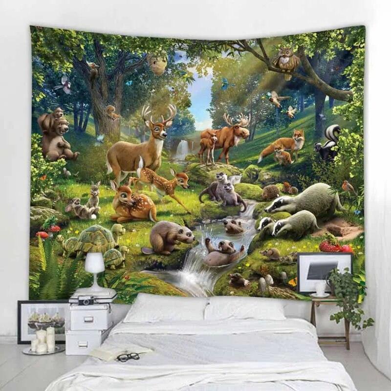 

Настенный гобелен с тропическими джунглями и животными, украшение для дома, гобелен, пляжное полотенце, коврик для йоги, гобелен 230x180cm