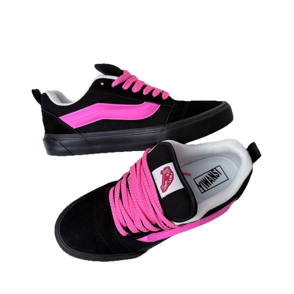 Knu skool zwart roze kleurmatching dik brood schoenen paar schoenen zwart retro casual skateboard schoenen