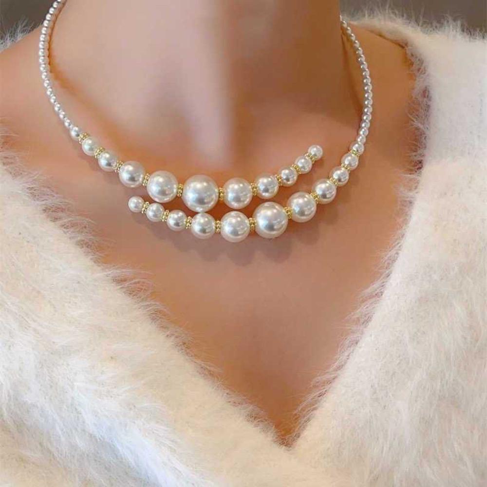 Collar Collarbone Neck Chain Imitation Pearl Clavicle Chain Exaggerated Necklace Party Jewelry