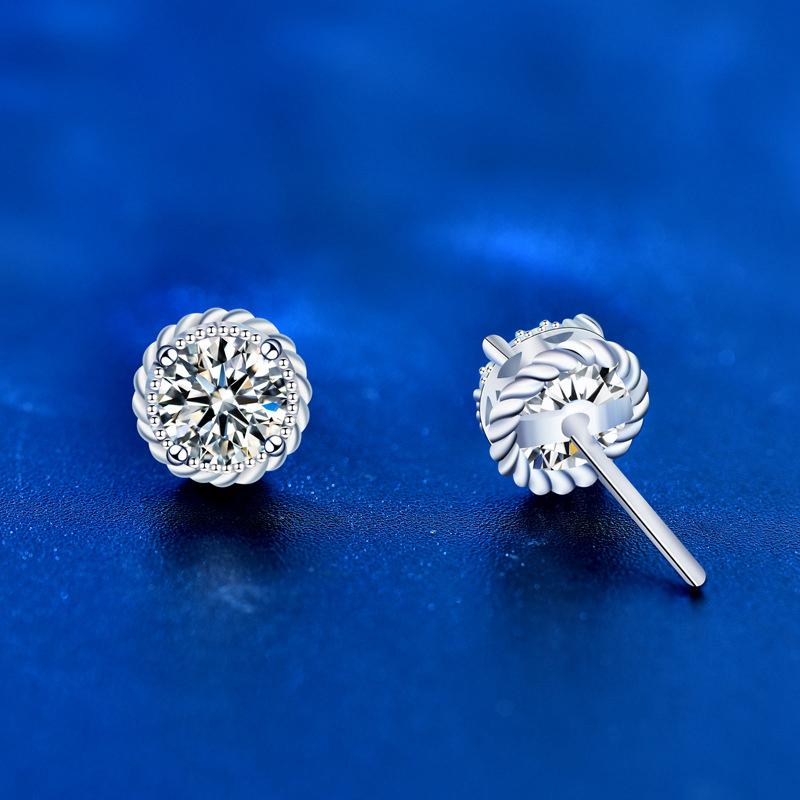 Oryginalne kolczyki Moissanite 0,5ct 925 Srebro Sterling Okrągłe kolczyki kwiatowe dla kobiet Panna Młoda Lśniąca biżuteria ślubna Prezenty