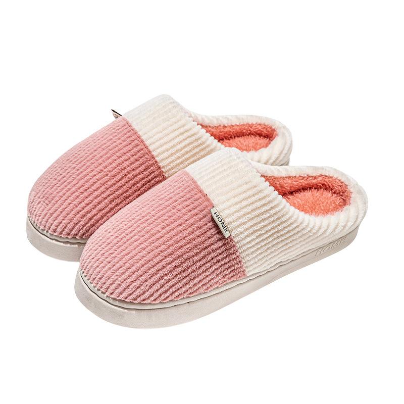 Double spell stepping on shit cotton slippers autumn and winter indoor home use warm and velvet thick-soled couple wedding shoes