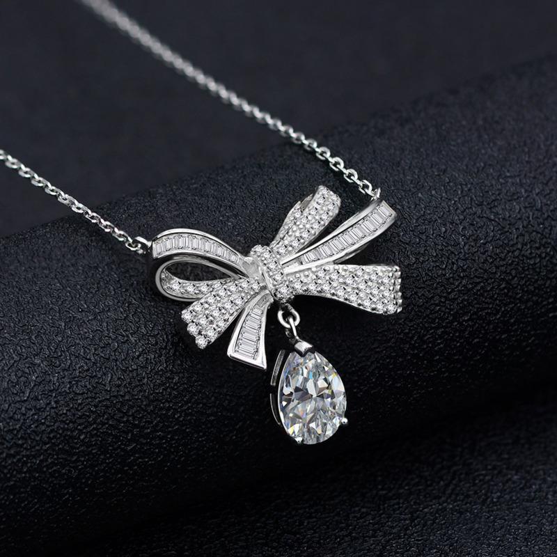 Gica Gema 100% 925 Sterling Silver Pear Cut 7*10 MM AAAAA Zircons Gemstone Cocktail Bowknot Pendent Necklace For Women Fine Jewelry