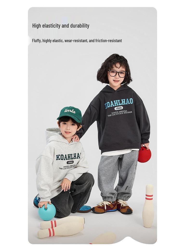 Boys' Fleece-Lined Hooded Sweatshirt - Winter 2025 Style, Thickened for Medium and Large Children