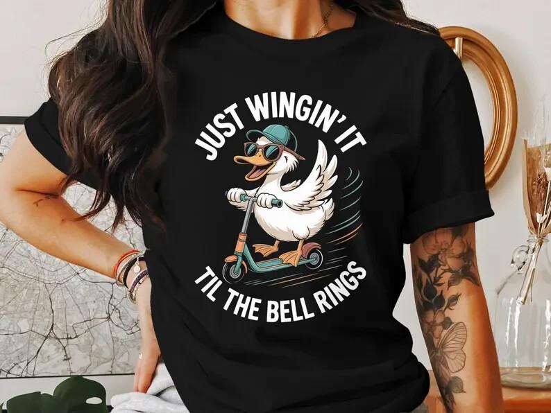 Funny Duck T-Shirt, Duck on Scooter Unisex Top, Winging It Apparel #33 XXXXL