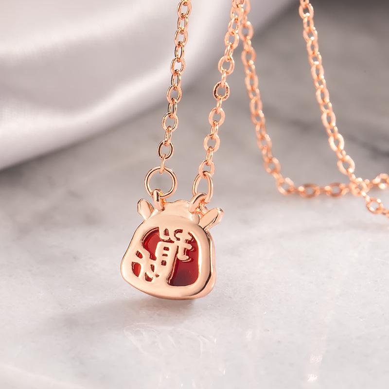 2026 Zodiac Imitation Red Agate Horse Necklace - Chic Women's Wealth-Attracting Clavicle Jewelry Gift