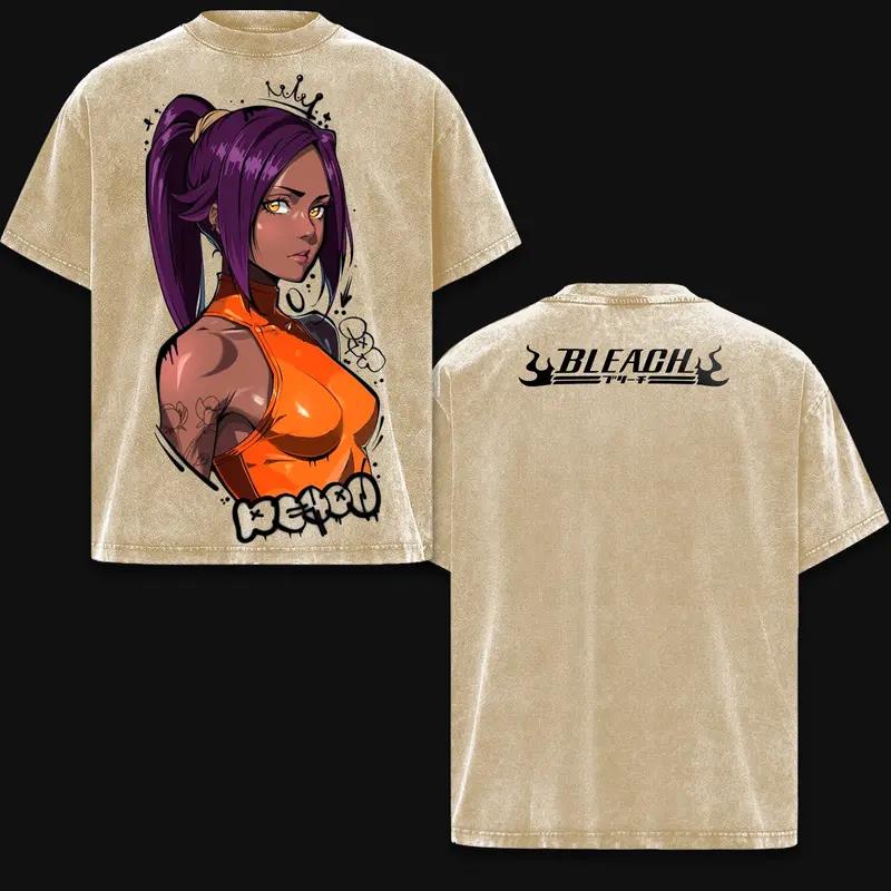 Anime BLEACH Shihouin Yoruichi Graphic T Shirt Men Short Sleeve Clothing Oversized Tshirt Washed Cotton Tee Harajuku T-shirt XXL коричневый 1590₽