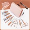 Nail Clipper Grooming Manicure Nail Care Stainless with Dedicated Storage Case Set, 10-Piece Set, Set, Set, Multifunctional, Steel, Portable, [Pink]