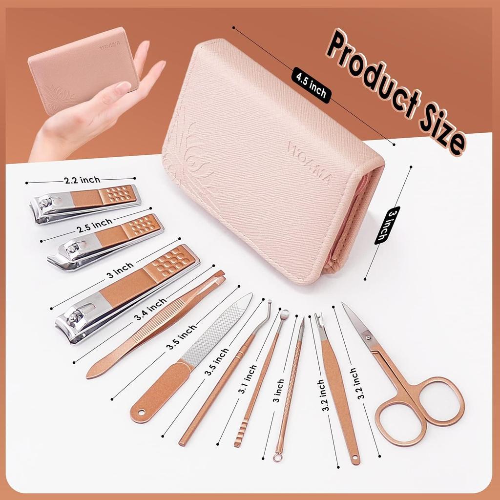 Nail Clipper Grooming Manicure Nail Care Stainless with Dedicated Storage Case Set, 10-Piece Set, Set, Set, Multifunctional, Steel, Portable, [Pink]