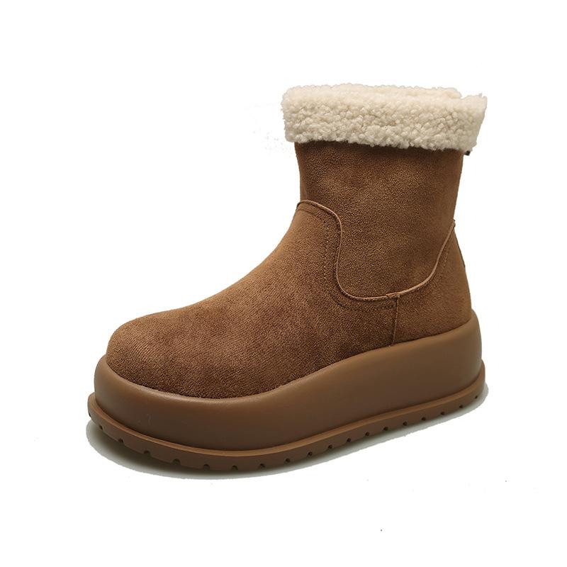Thick-soled Snow Boots Women's 2024 Autumn and Winter New Fashion Korean Version Velvet Short Boots Mid-heeled Flat-soled Thickened Women's