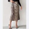 Retro Style Leopard Print Sequined Fishtail Skirt Spring and Autumn New Fashion Sequins High Waist and Thin Medium and Long Skirt