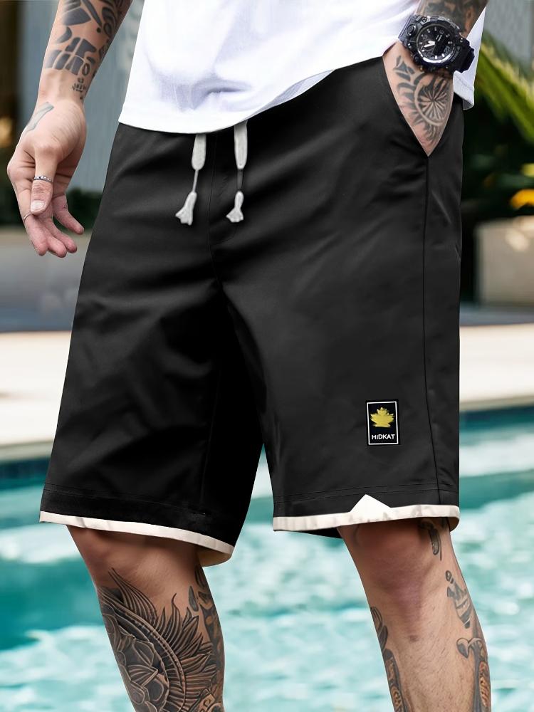 Modische Zweifarbige Herren-Freizeit-Sportshorts mit Kordelzug, Taschen und Prints, Perfekt für Outdoor-Aktivitäten und die Freizeit im Sommer