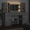 Schminktisch-Set mit LED-Spiegel und Schrank 3 Teile Betongrau Holzwerkstoff