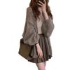 Popular lantern sleeve jacket women's spring and autumn shirt loose lazy solid color mohair sweater women's thin