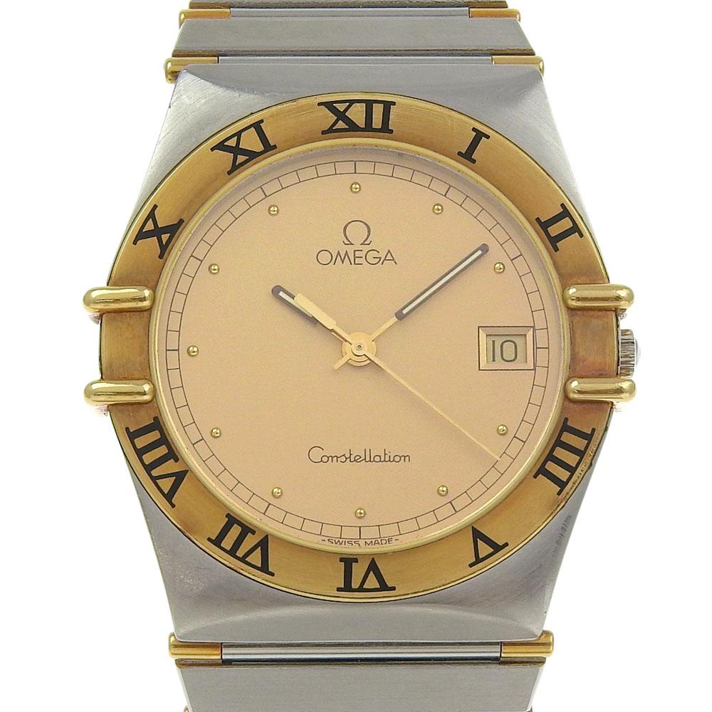 Omega Constellation Watches Date goldDial Stainless Steel Quartz Analog Display Mens Used