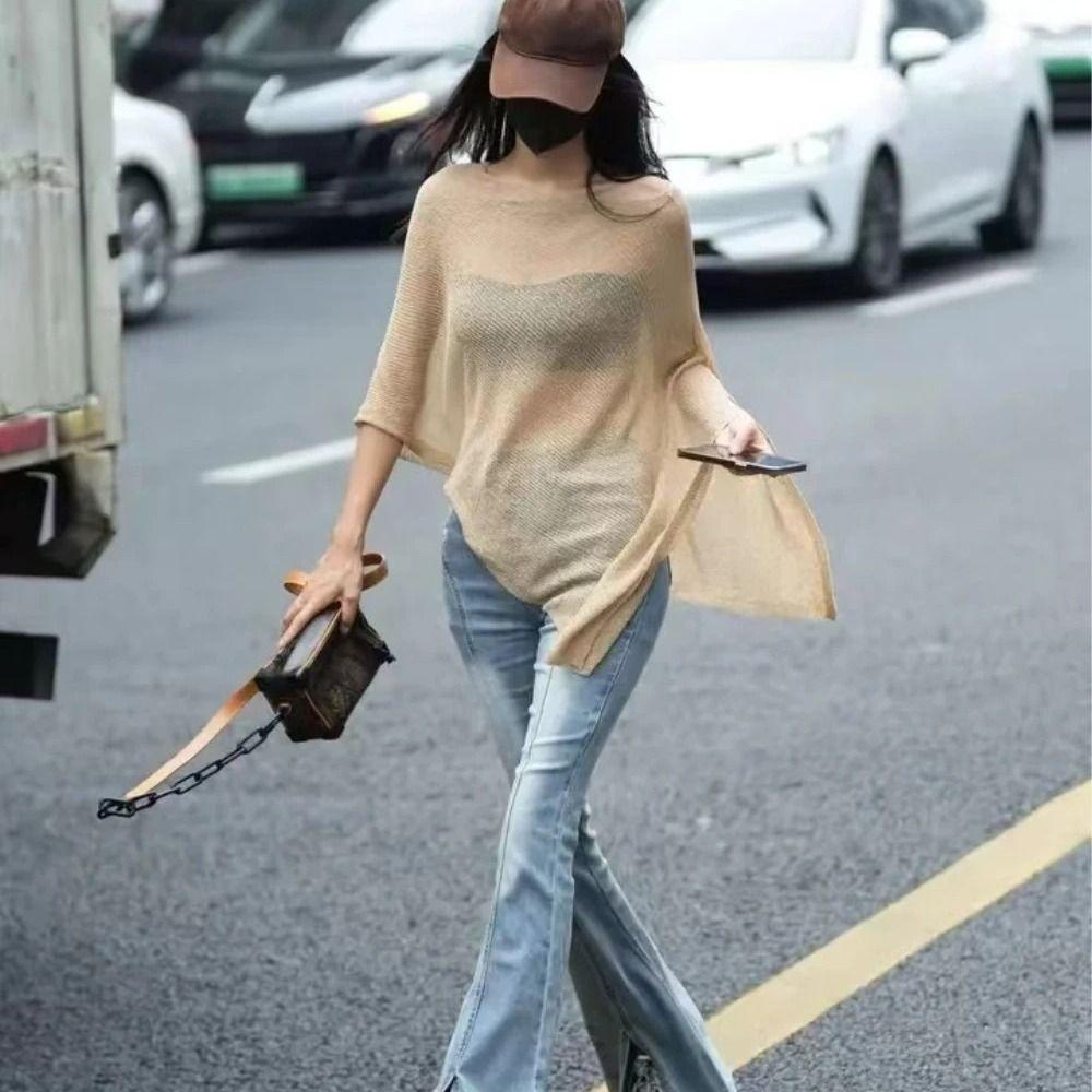 Ice Silk Sun Protection Shawls Thin Sunscreen Scarf Women Fashion Knitted Sweater Top