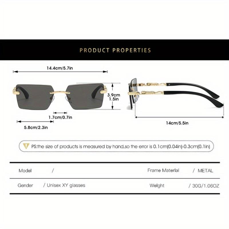 Unisex Luxury Frameless Black Golden Sunglasses with Leopard Print - UV400 Protection, Thin Rectangular Lenses, Elegant Design