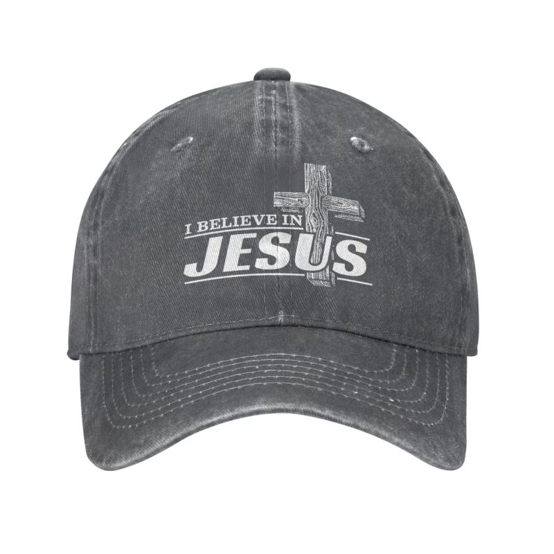 Boné de beisebol personalizado de algodão I Believe In Jesus Christ unissex feminino respirável cristianismo fé pai chapéu ao ar livre