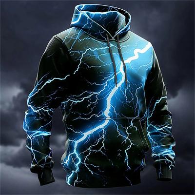 3D Lightning Graphic Print Casual Autumn Oversized Clothing Harajuku Oversized Hooded Pullovers
