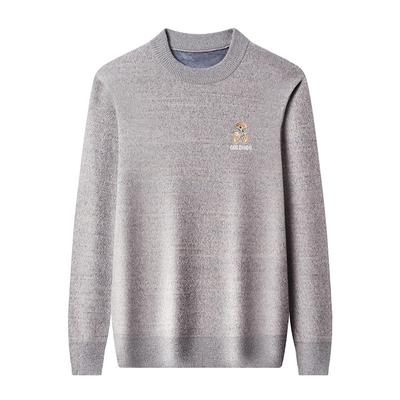 Winter Thickened Chenille Round Neck Sweater for Men, Plus Velvet Embroidery, Fashionable Casual Warm Men's Knitted Sweater