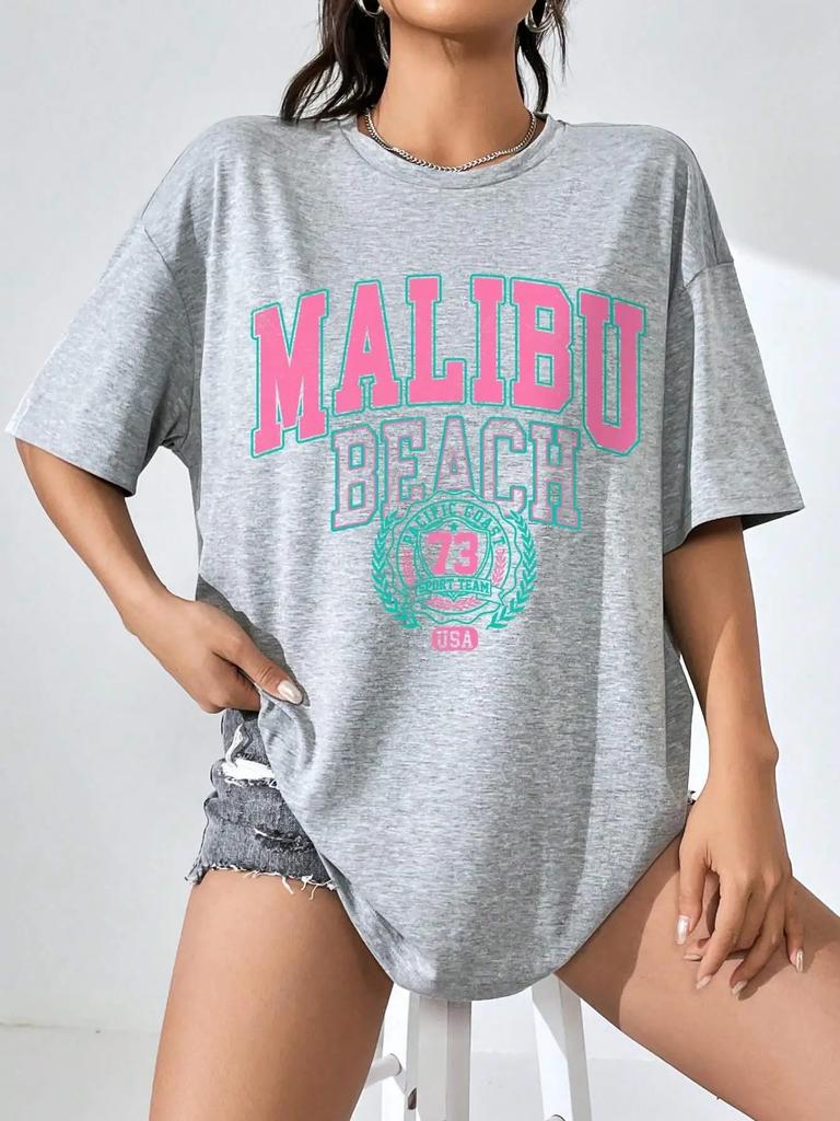 Malibu Beach Letter Print Dámské tričko Street Casual T-shirt Letter Brand Tee Clothing Hip Hop Prodyšná trička Dámské