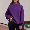 Women's Fashion Solid Color Long Sleeve Loose Slit Half Turtleneck Pullover Sweatshirt Top