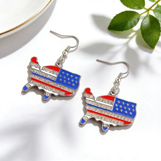 1 Pair Hook Earrings American Independence Day Pattern Hollow Heart Star Shape Red White Blue Earrings Jewelry Accessories