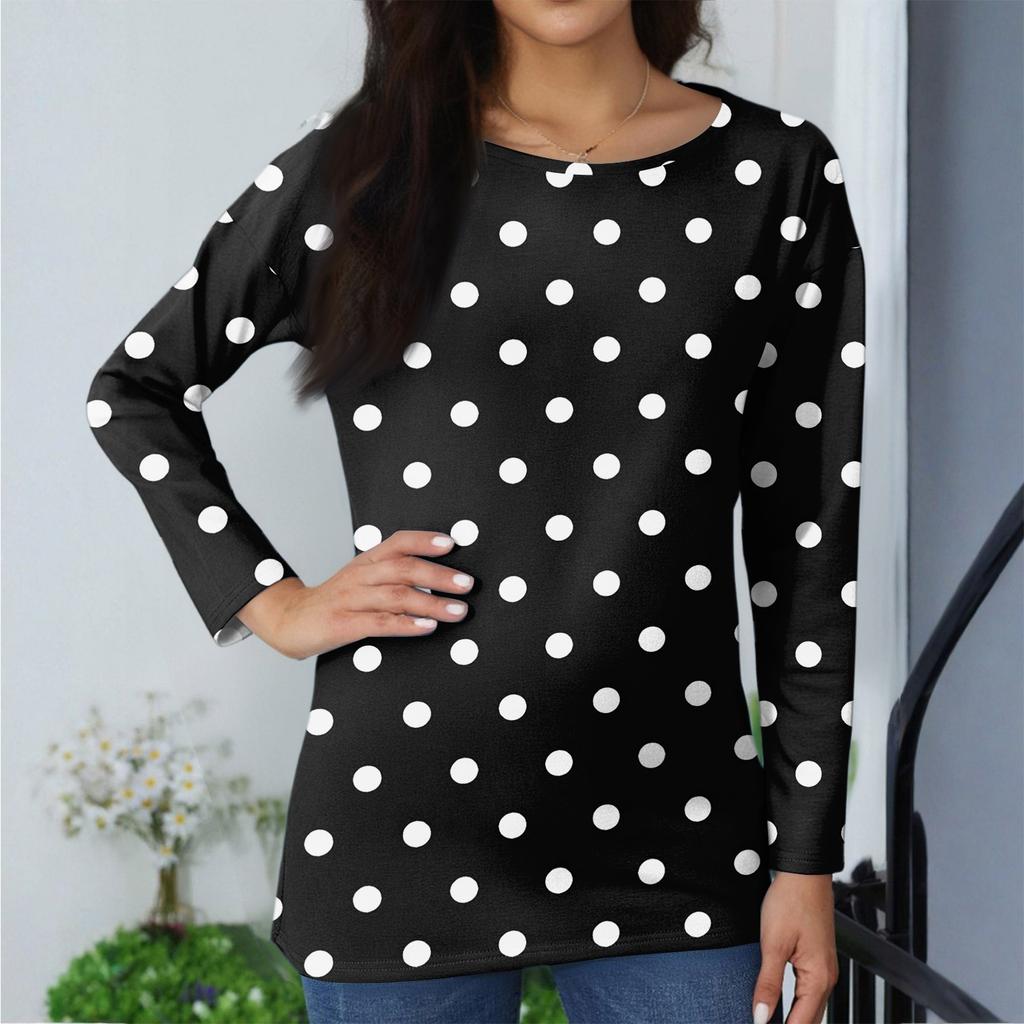 Damen Modisches Lässiges Bedrucktes Langarm Rundhals Oberteil Rundhals Oberteil Top
