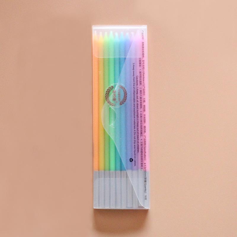 Boxed Rainbow Gradient Rainbow Candle Birthday Candle Creative Color Pencil Slim Candle Cake Decoration