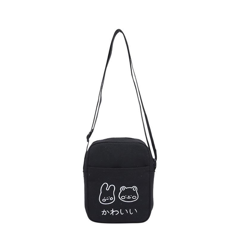 

Милая мультяшная холщовая сумка для мобильного телефона 2025 новая с принтом трендовая портативная милая на плечо сумка-мессенджер карман для денег one size fits all чёрный
