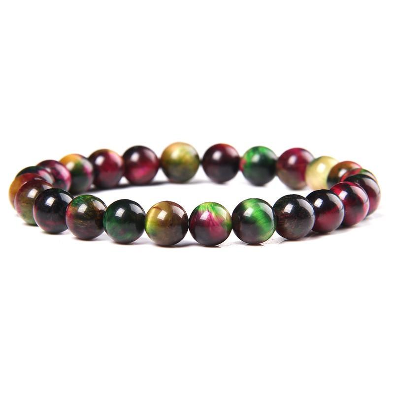 Natural Green Tigers Eye Stretch Bracelet Women Men Geometric Beaded Wristband Sweet Style Jewelry