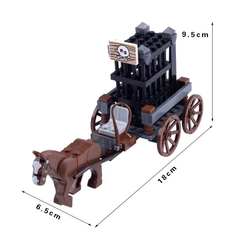 MOC Carretto Medievale di Verdure Carro da Trasporto Blocchi da Costruzione Furgone di Prigione Scatola del Tesoro Carro Carrozza Giocattoli in Mattoncini