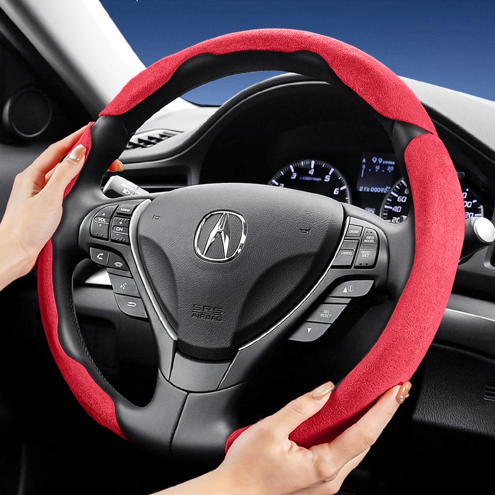 bpzsw1 Suitable for Acura Sports Suede Steering Wheel Cover, Split Snap-On Style, Non-Slip and Durable, for Models Like Mdx, Rdx, Integra, Zdx, Adx,