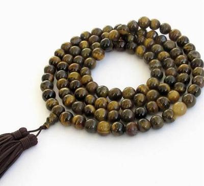 New Handmade 8mm Tiger Eye Gem Tibet Buddhist 108 Prayer Beads Mala Necklace