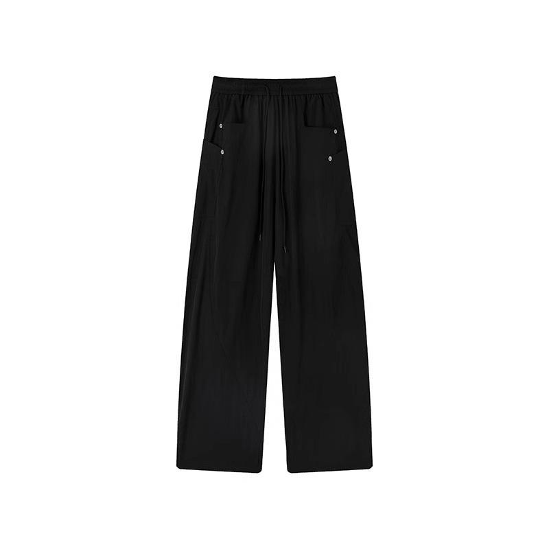 Men's Wide-Leg Multi-Pocket Contrast Stitching Floor-Length Casual Pants