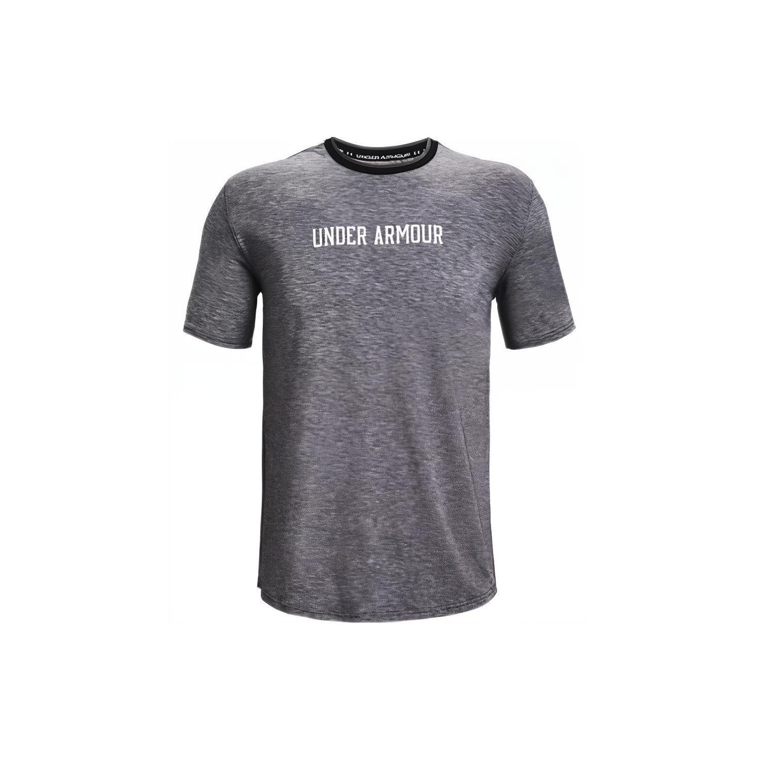 Men s Under Armour Recover Contrasting Colors Logo Sports Round Neck Short Sleeve Gray 1361756-002 L