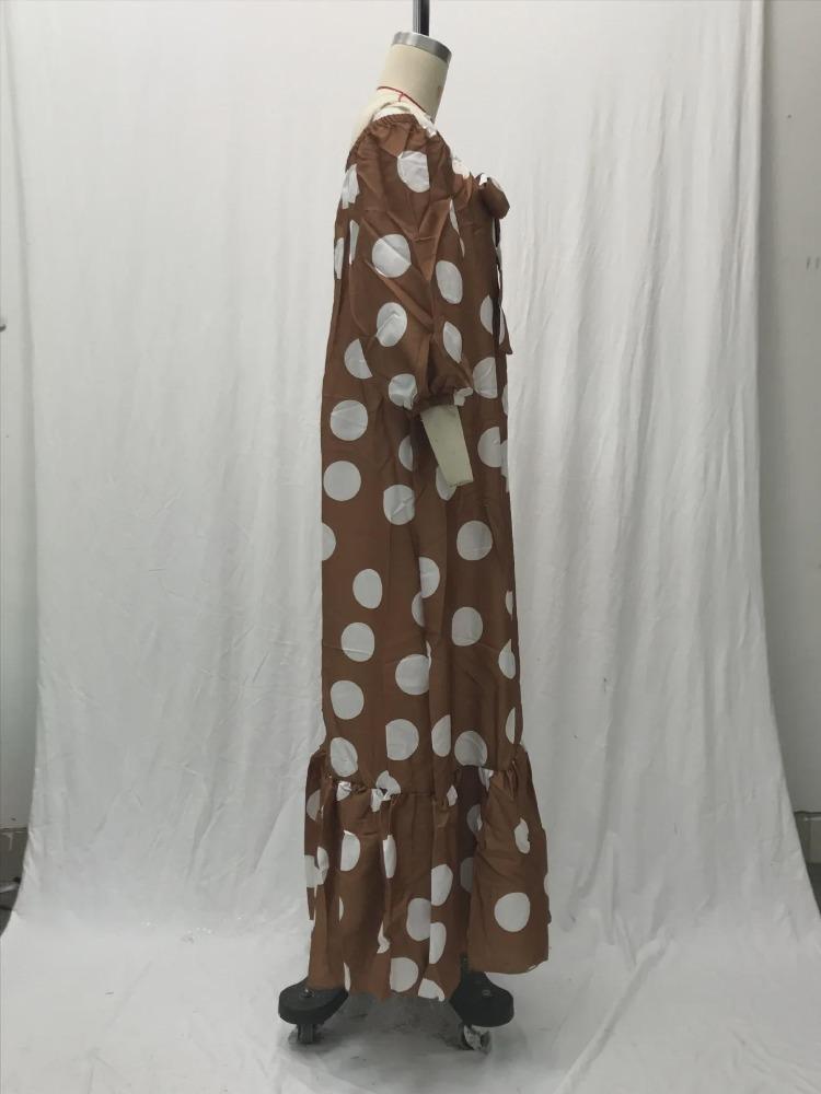 2025 European American Style Bohemian Off Shoulder Polka Dot Maxi Dress