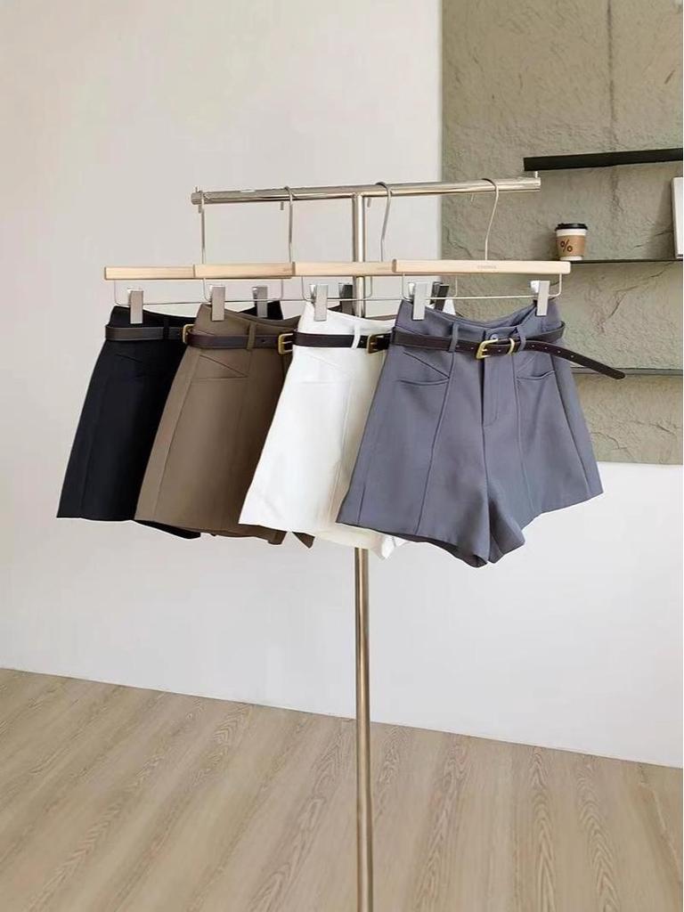 Summer 2025 Women's Casual Grey High-Waist A-Line Wide-Leg Shorts: Korean Fashion Trend