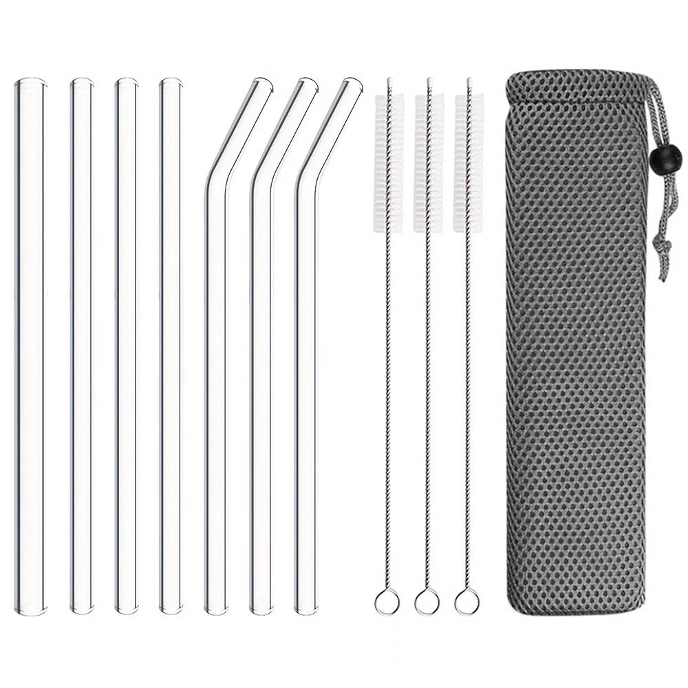 

11 шт. Многоразовые стеклянные соломинки широкие 8/12 мм для жемчужного молочного коктейля из высокоборосиликатного стекла, соломинки для пузырькового чая со щеткой, аксессуары для вечеринок, дома, бара прозрачный