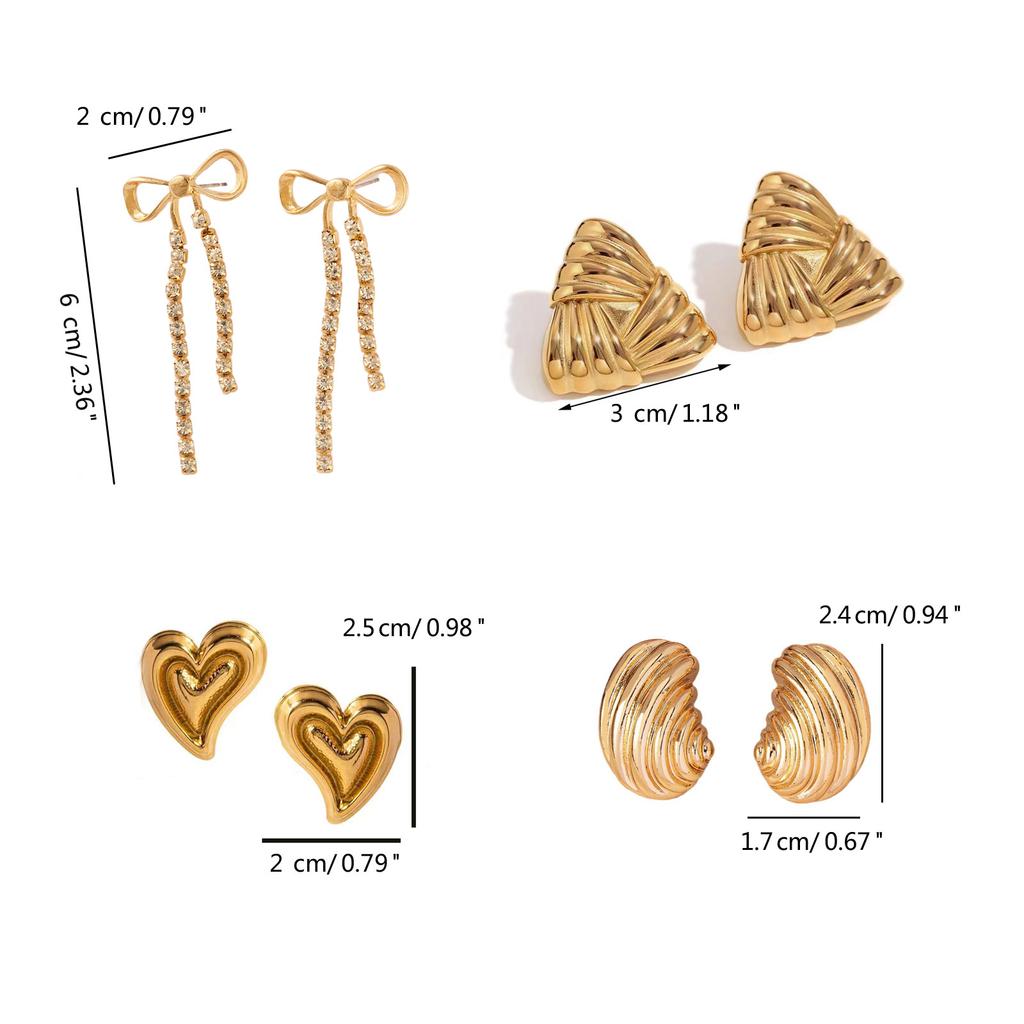 Vintage Bowknot Heart Stripe Stud Earrings Temperament Piercing Earrings Party Jewelry Fashion Stud Earrings Gift