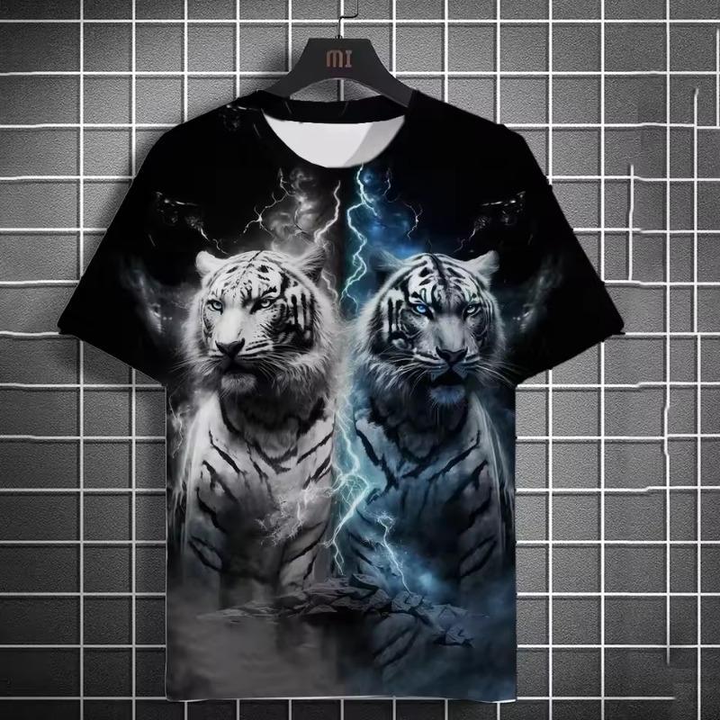 Animal Men's T-shirt 3d Tiger Print Men's Tops Casual Short Sleeve Simple T-shirt Summer Round Neck T-shirt Men's Ultra Clothing
