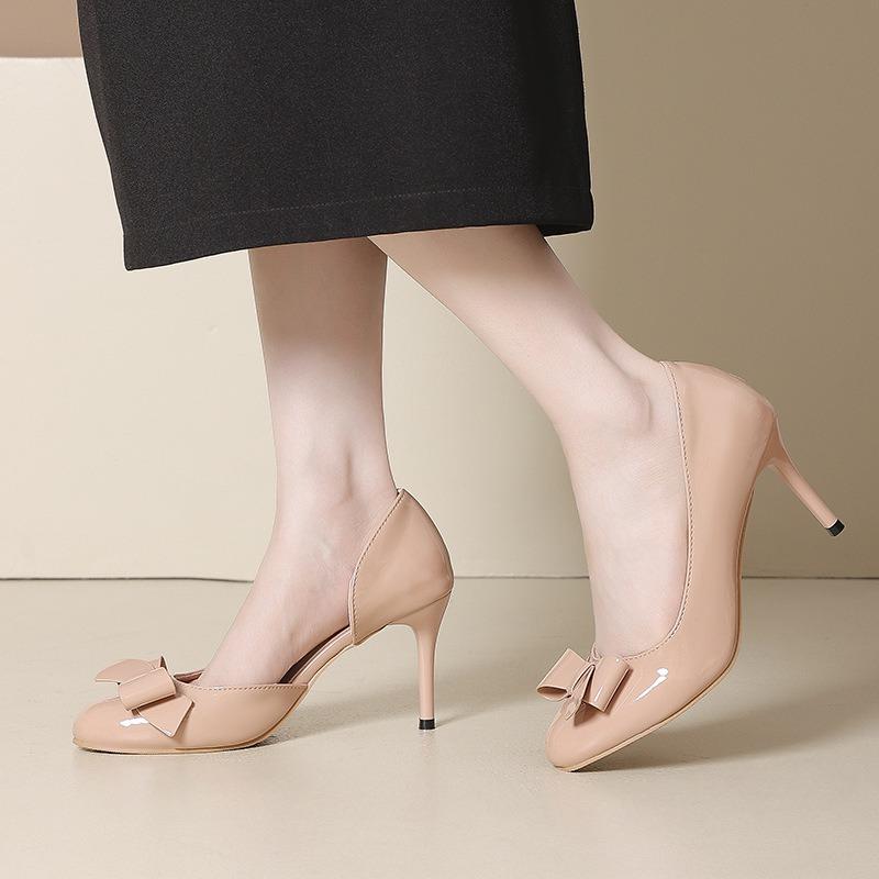 Nude Bow High Heels Women's New Temperament Advanced Not Tired Feet Women's Shoes Beautiful Legs Long Sandals Women