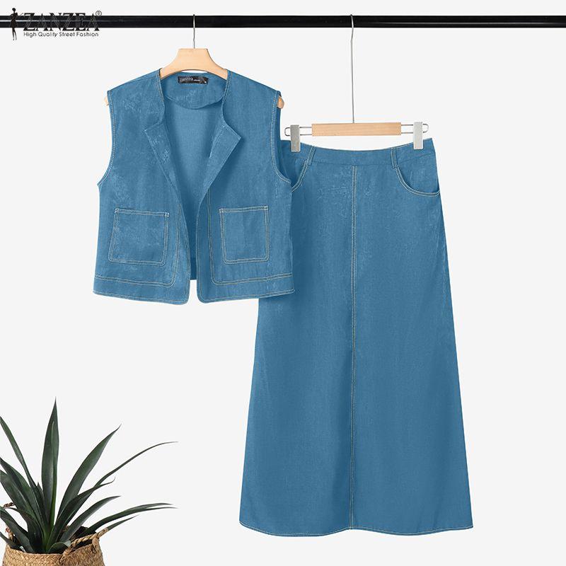 ZANZEA Damen Ärmellose Westen Tops und Hosen Lässige Zweiteiler Anzugsets